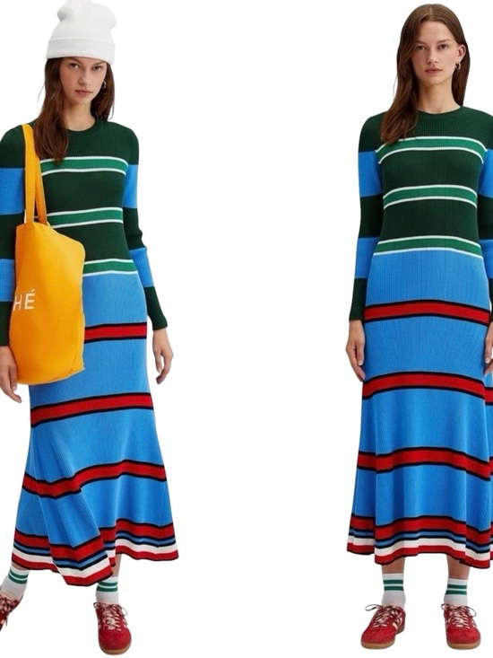 Touche Dresses & Skirts - Touché prive Colorblock Striped Rib-Knit Maxi Dress in Green & Blue Size S NWT